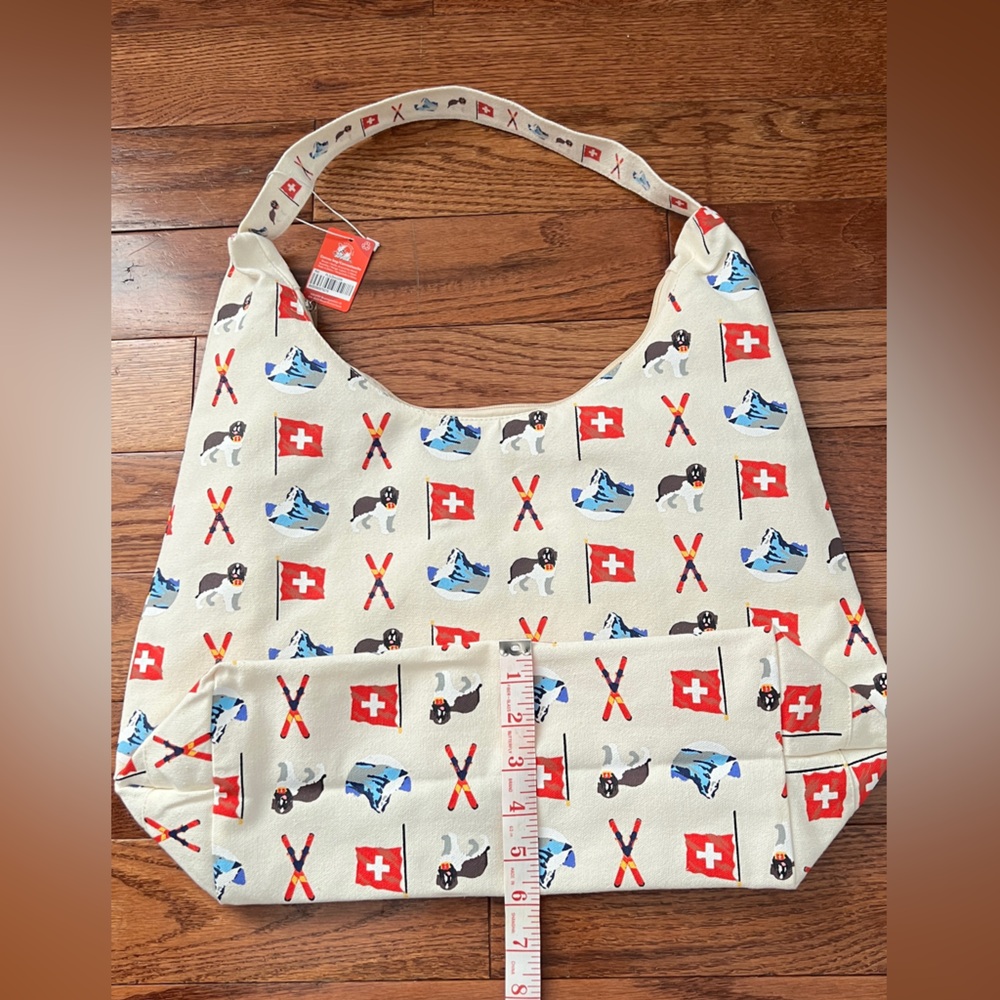 NWT- Swiss Hobo Canvas Bag with Swiss flags and St. Bernard dogs. - Picture 5 of 6